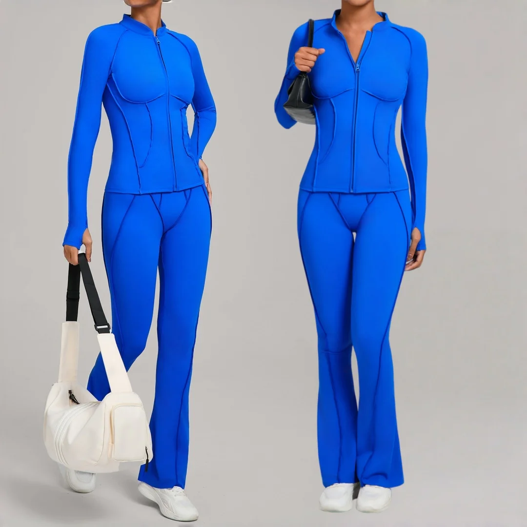 

Женский осенне-зимний матовый костюм для йоги, фитнес-костюм с высокой талией на молнии и длинными рукавами, куртка, брюки для бега, тренировочная одежда, комплект для йоги в тренажерном зале