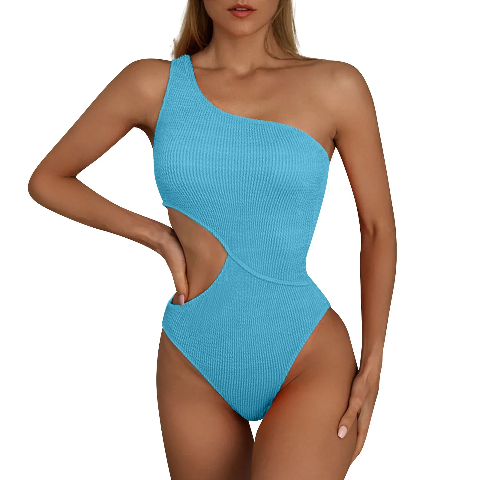 Frauen Bikini einfarbig einzelne Schulter einteilig Temperament durchbrochene weiche Bade bekleidung Designer Sinn Strand Monokini