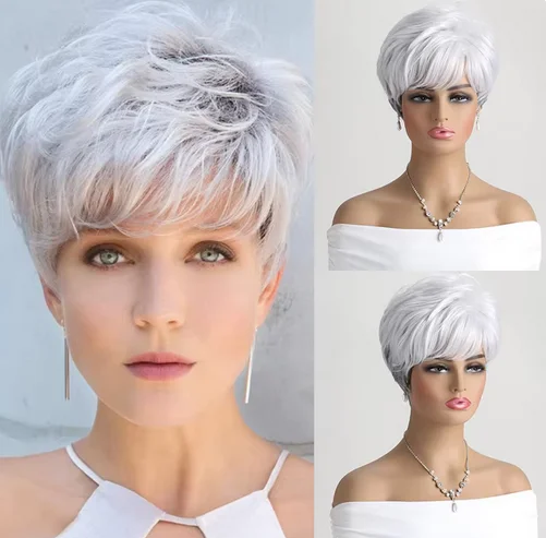 Natural Synthetic Wigs for Women Short White Wig Heat Resistant Hair For Daily Use Festival Ball Halloween Costume PartyParty