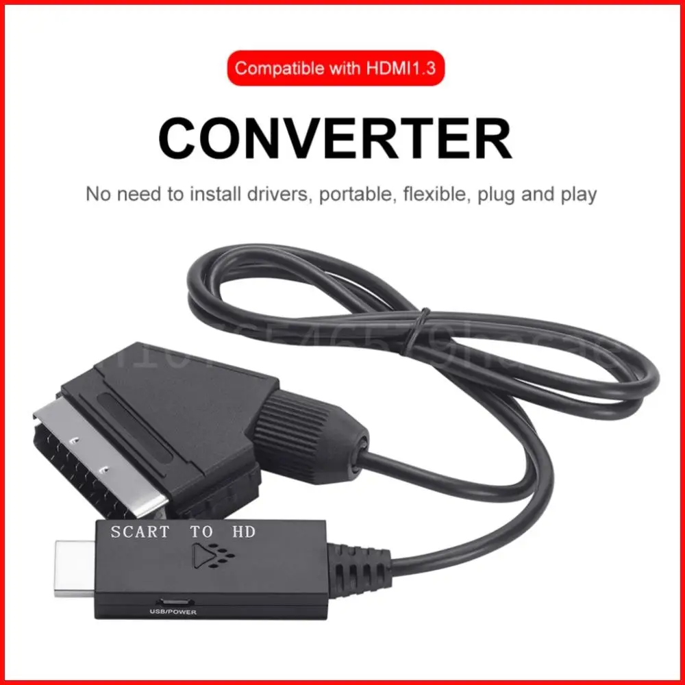 1080P SCART to HDMI-compatible Video Audio Converter Adapter Cable DC 5V Micro USB Cable for HDTV/DVD Set-top Box Accessories