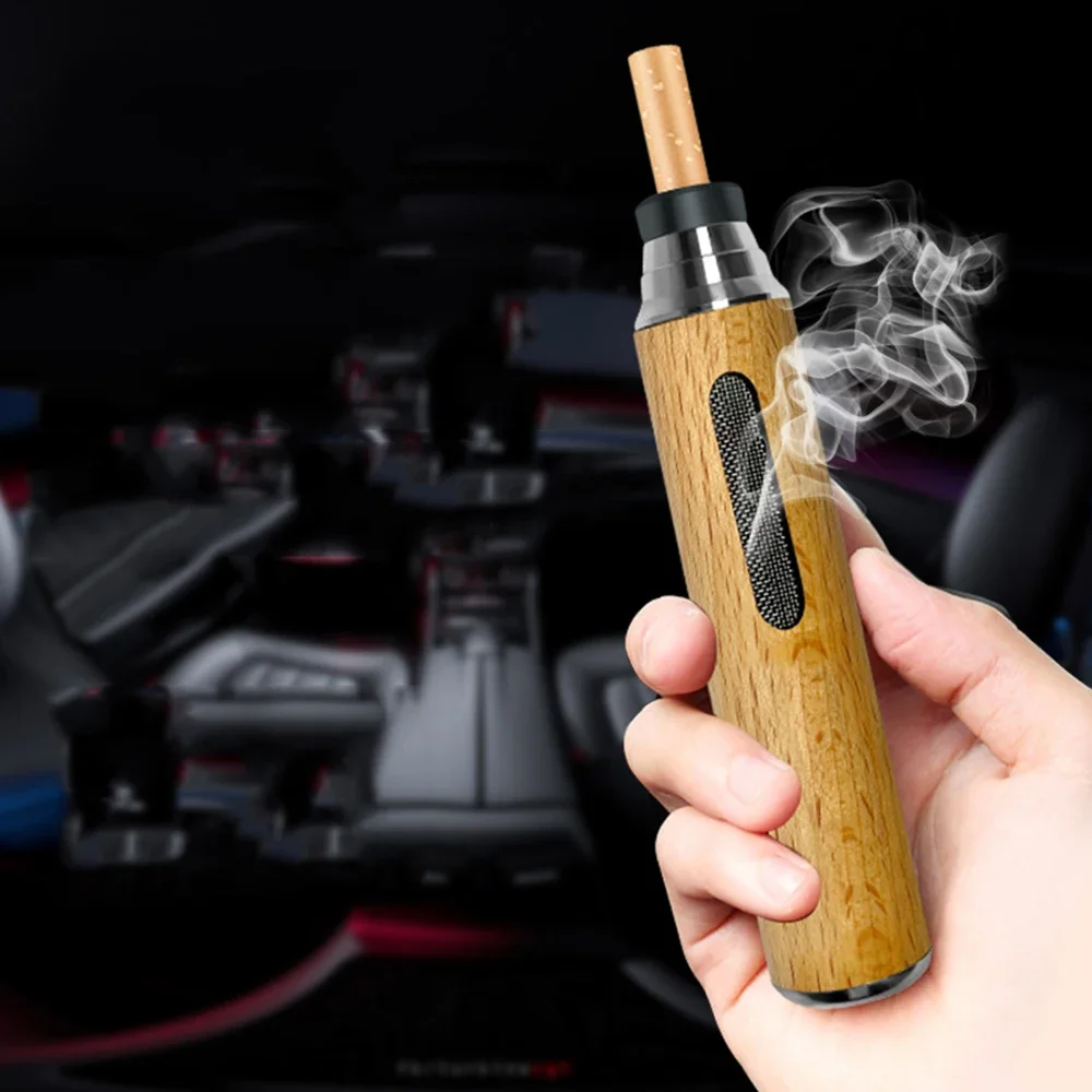 Portable Car Ashtray Mini Car Ashtray Anti Soot-flying Cigarette Cover Anti-ash Luxury Wood Cigarette Holder for Smoking Gift