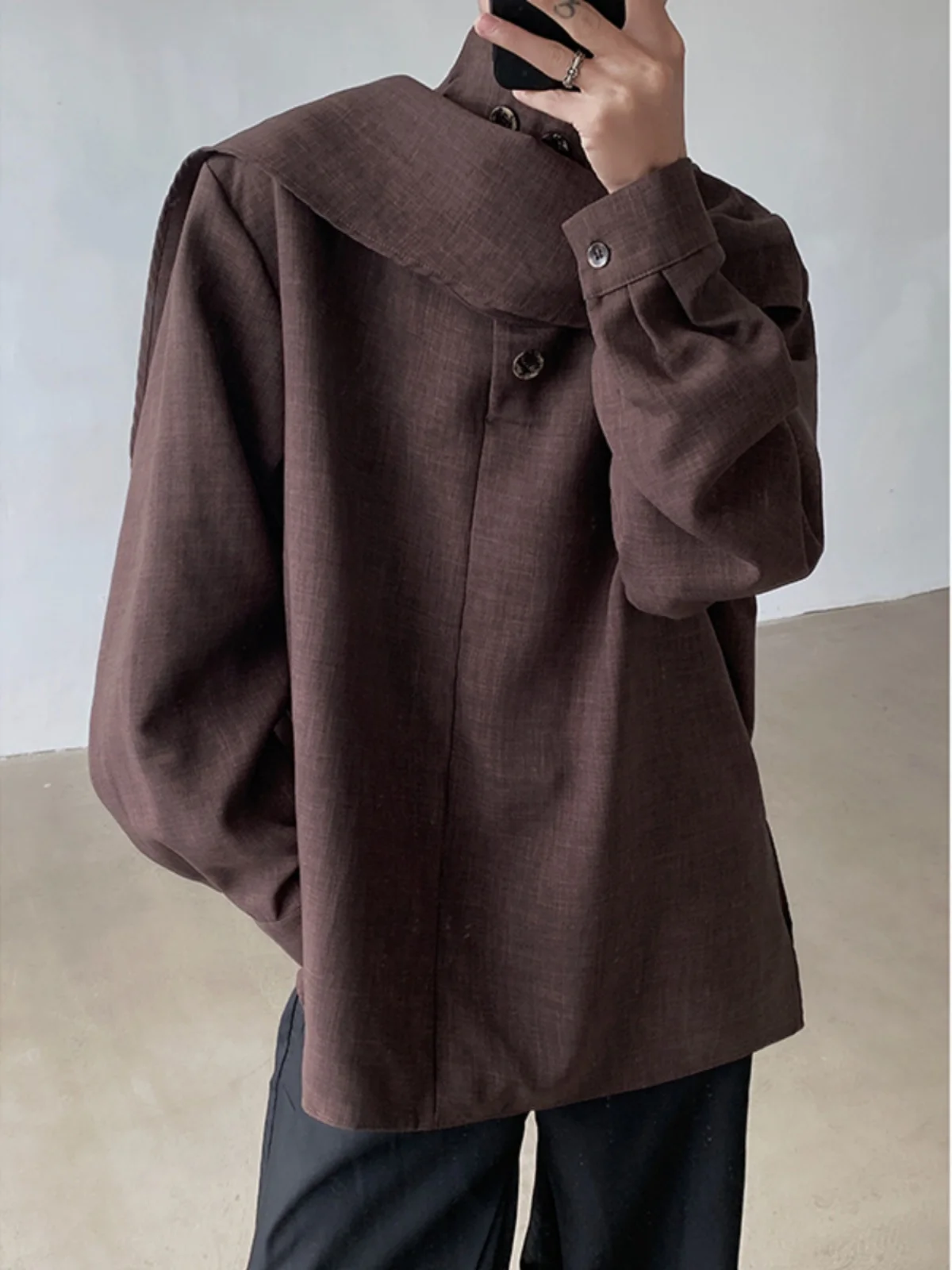 

Новая китайская легкая мужская рубашка в национальном стиле с дизайнерским акцентом, Cleanfit, ретро-куртка с воротником-стойкой и вставками из шарфа