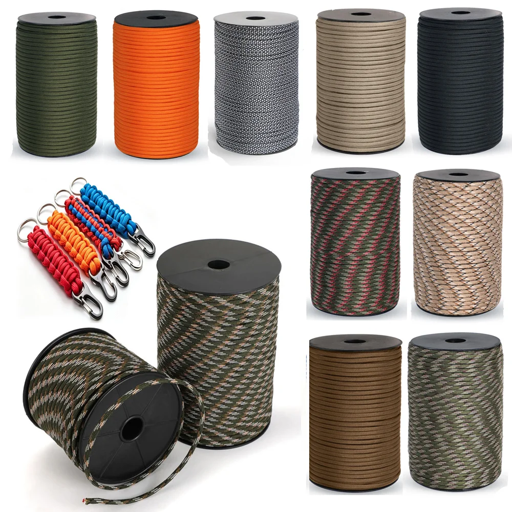 100m 9 Strand Parachute Cord 4mm Paracord Lanyard Spool Cord for DIY Survival Bracelet Tent Camping Hiking Practical Rope