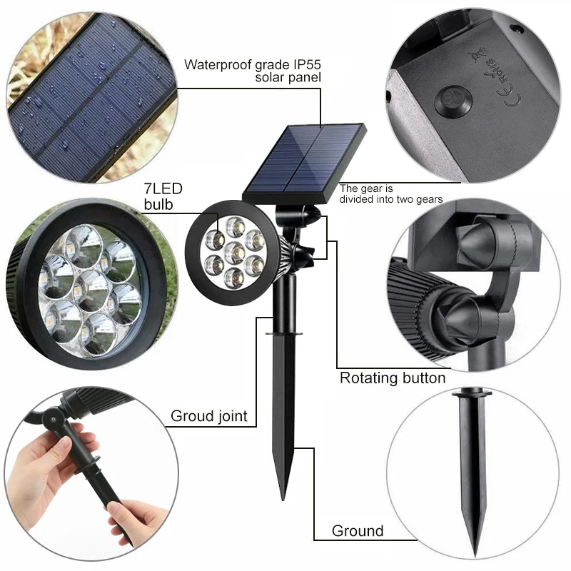 Solar Lamp IP65 Outdoor Lights LED Changing Ground Gardening Garden Light Waterproof Landscape Spotlights Garden Decoration Hot