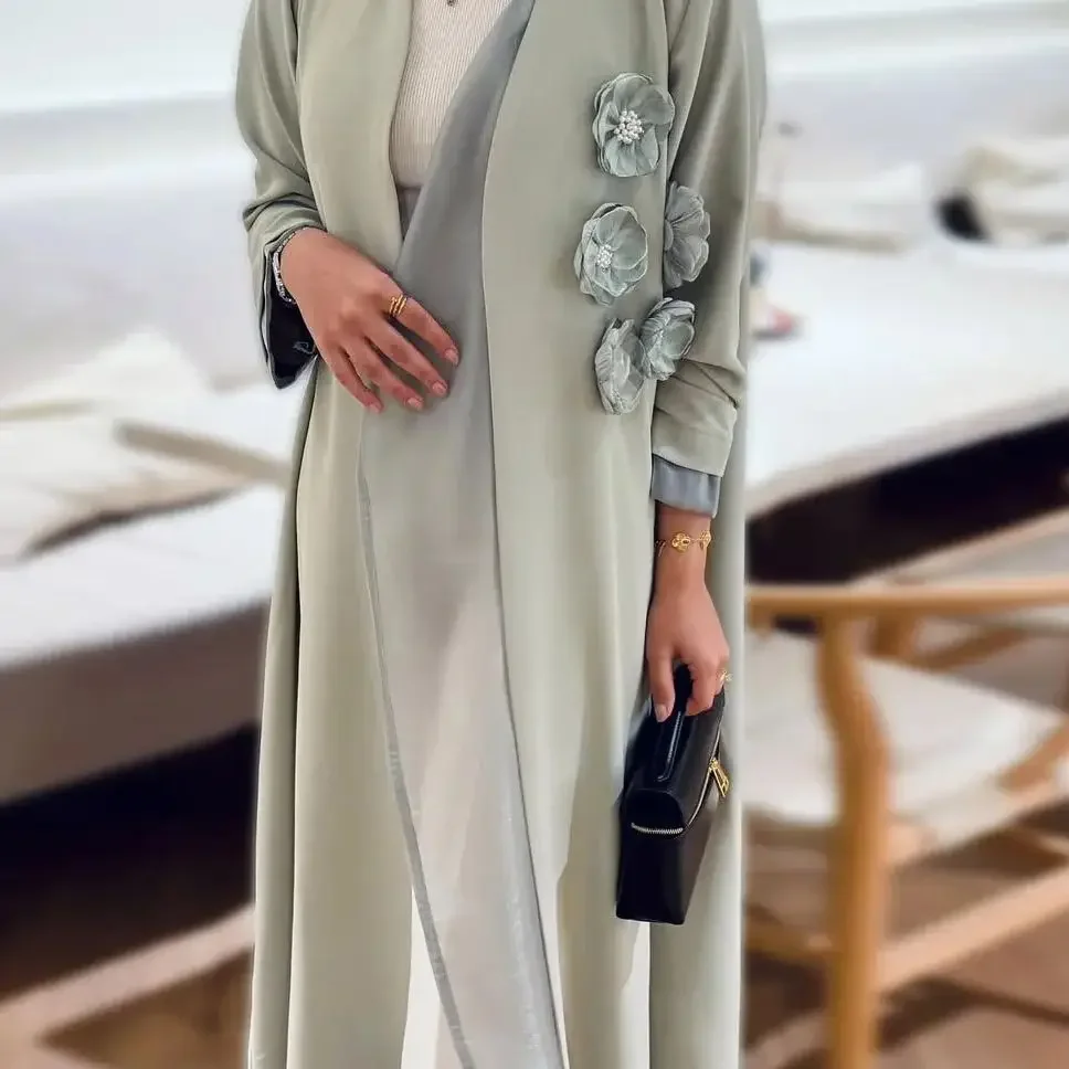 

Women Muslim Kimono Cardigan Maxi Dress Flower Jalabiya Dubai Abaya Turkey Kaftan Kebaya Caftan Marocain Femme Robe Vestidos
