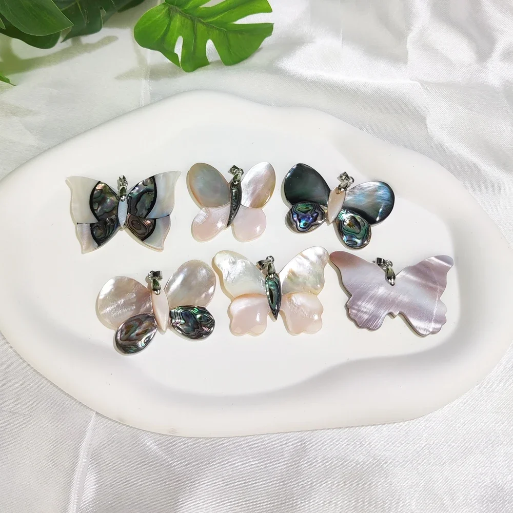 Natural White Mother of Pearl / Abalone Shell Butterfly Shape Pendant Charms For Jewelry Making Supplies