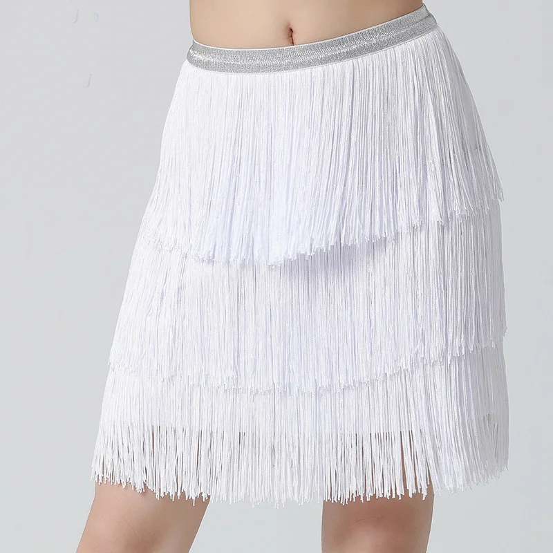 Women's Stretchy Fringe Skirt Sparkly Bodycon Tassel Trim Mini Skirts Samba Rumba Tango Ballroom Dancewear Costume Lesson Wear