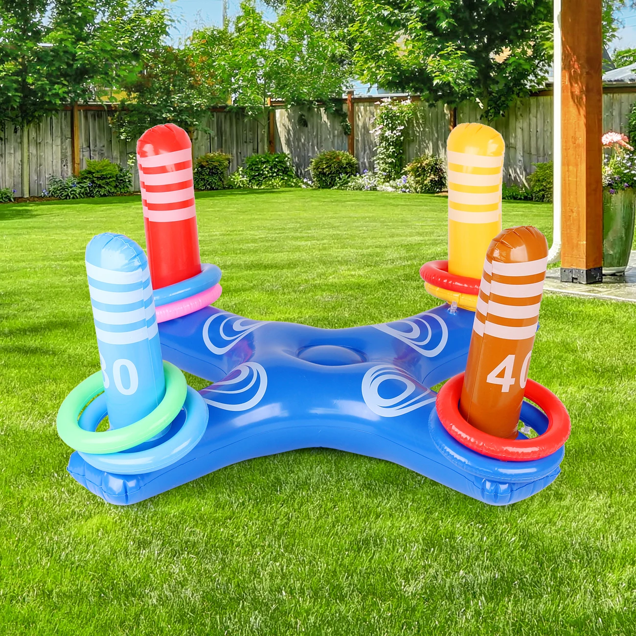 Inflatable Pool Ring Toss Games Toys, Floating  Swimming Pool Ring with 4Pcs Rings，Swimming Pool Games for Adults