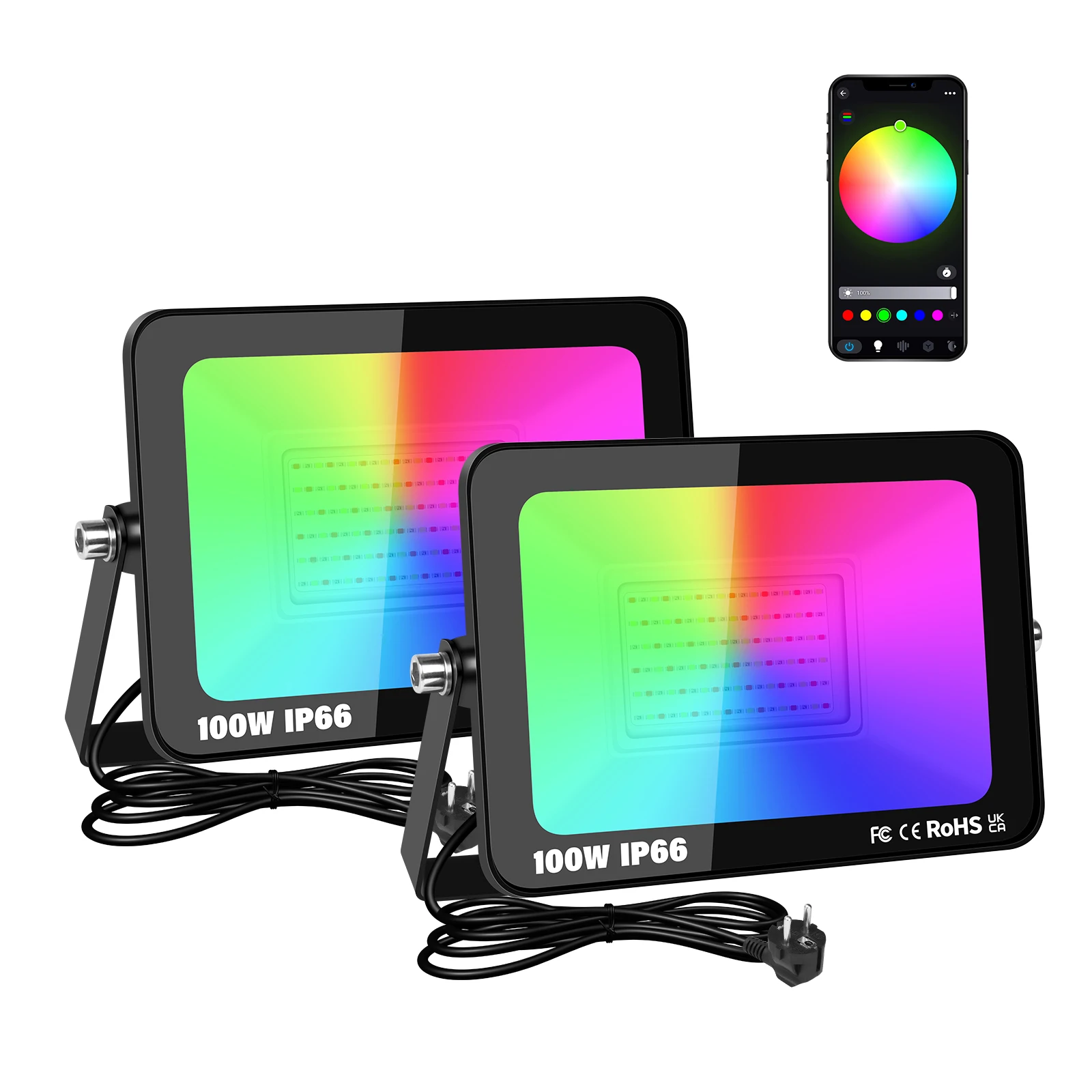 SKYWORLD APP RGB สมาร์ทฟลัดไลท์พร้อมปลั๊ก 16 ล้านสีปรับการเชื่อมต่อไร้สายสวนลานแสงกลางแจ้ง