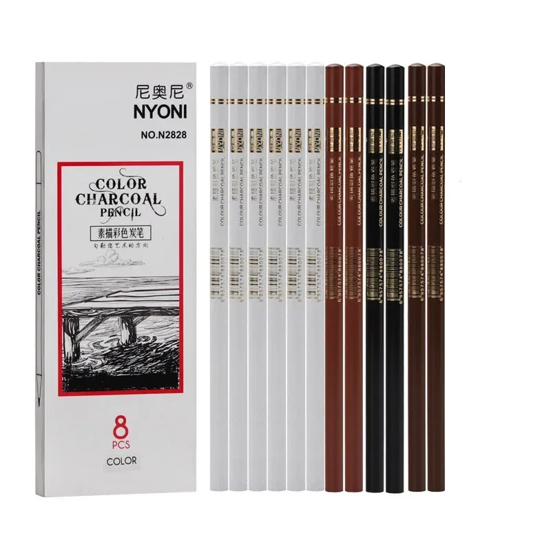 

8 Sets of Sketch Color Charcoal Pen Hand-painted Creative Design Black and White Highlight Students Painting Art Supplies