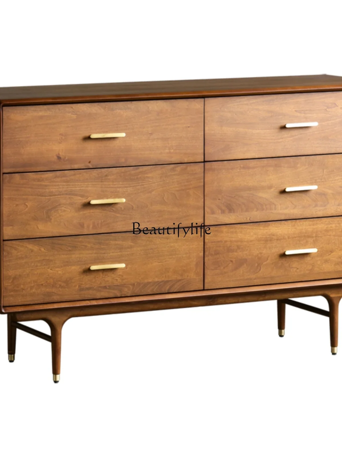

FG44Mid-Ancient Industrial Style Boxwood Solid Wood Metal Simplicity Retro Six-Bucket Storage Cabinet Walnut Color