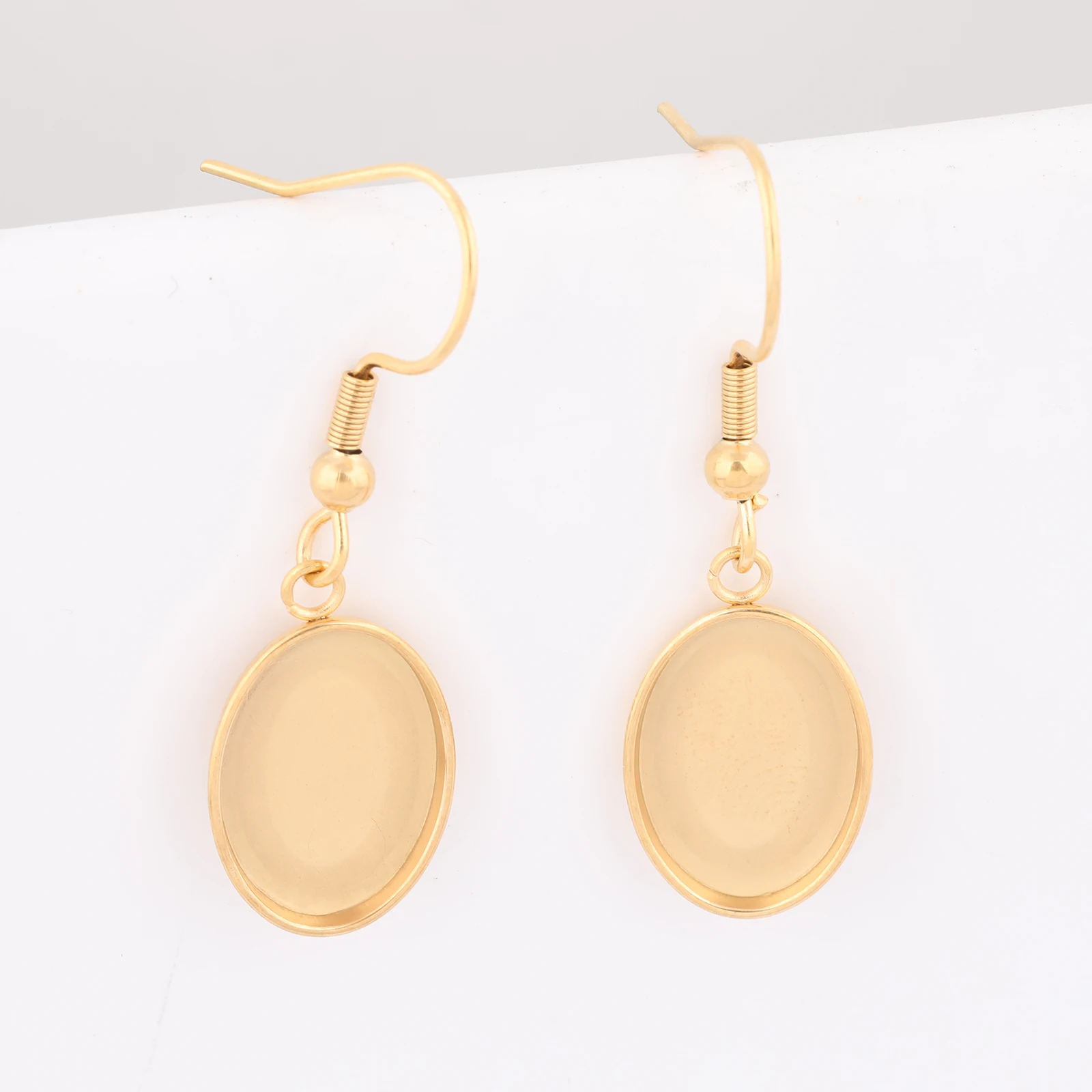 

10pcs Stainless Steel Gold Plated 10x14mm Oval Cabochon Earring Base Setting Blanks Diy Ear Hooks Findings For Jewelry Making