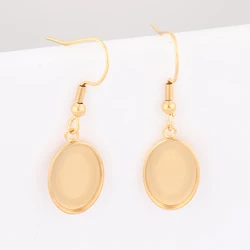 10pcs Stainless Steel Gold Plated 10x14mm Oval Cabochon Earring Base Setting Blanks Diy Ear Hooks Findings For Jewelry Making