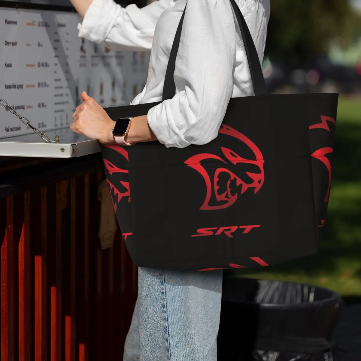 Dodge Hellcat Srt Logo Beach Tote Bag Sport Gym Yoga Duffle Large Tote Bag Women Travel Bag Fitness bag