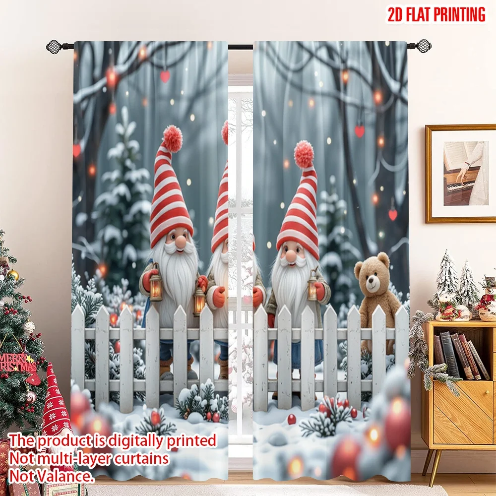 

2pcs 2D flat printing Merry Christmas Drapes Gnome Christmas Snow Lantern Bear Fabric Without Electricity Holiday Decorations