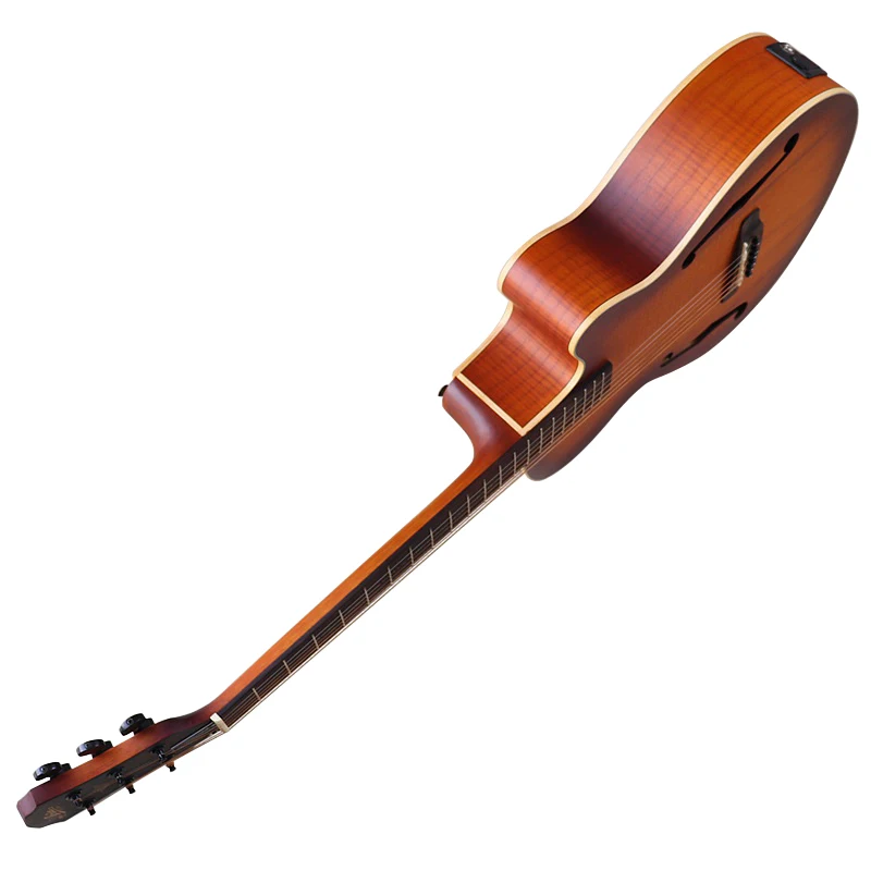 Acoustic Guitar 6 Strings Double F Hole 40 Inch Flame Maple Top Sunburst Folk Guitar Cutaway Matte Finish Guitarra