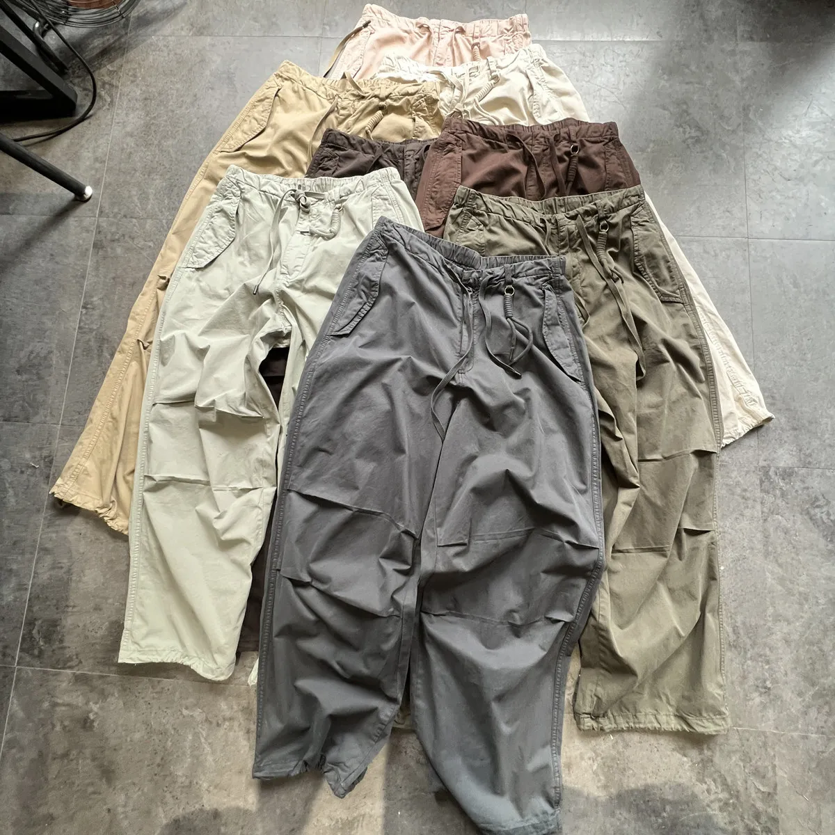 Amekaji Wear Japanese Style Wash Wax Dye Solid Color Paratrooper Pants Men's and Women's Loose Tappered Overalls  Thin