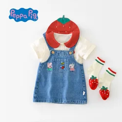 2024 Latest Arrival Children's Denim Strap Skirt Peppa Pig Girl Baby 1-3 Years Old Animal Pig Casual Denim Skirt Summer Gift