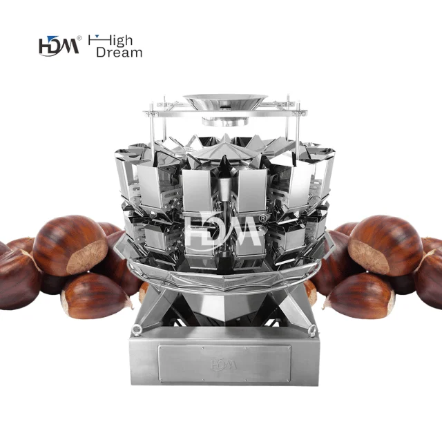 

Sweet Chestnuts Dried Fruit 3L 14 Head Plain Hopper Multihead Combination Weigher VFFS Packaging Machine