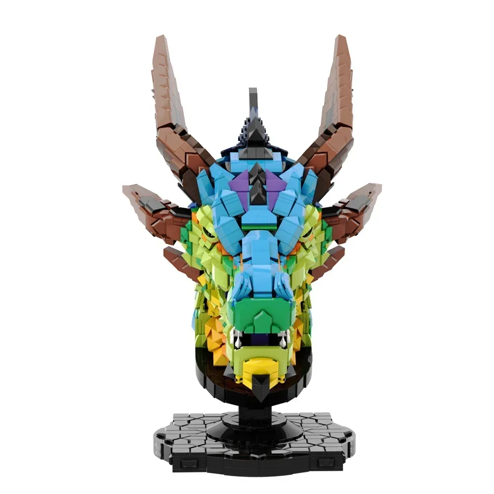 EKbricks MOC Colorful Dragon Head Bricks The bronze of dragon head Model Building Blocks Set DIY Assembly Collect Toys Gift