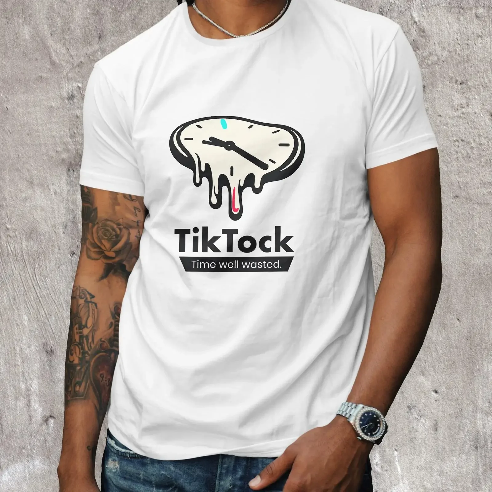 TicTock Time Well Wasted T Shirt Minimal Streetwear Funny Digital Culture  vintage Washed fashion Breathable designer clothes