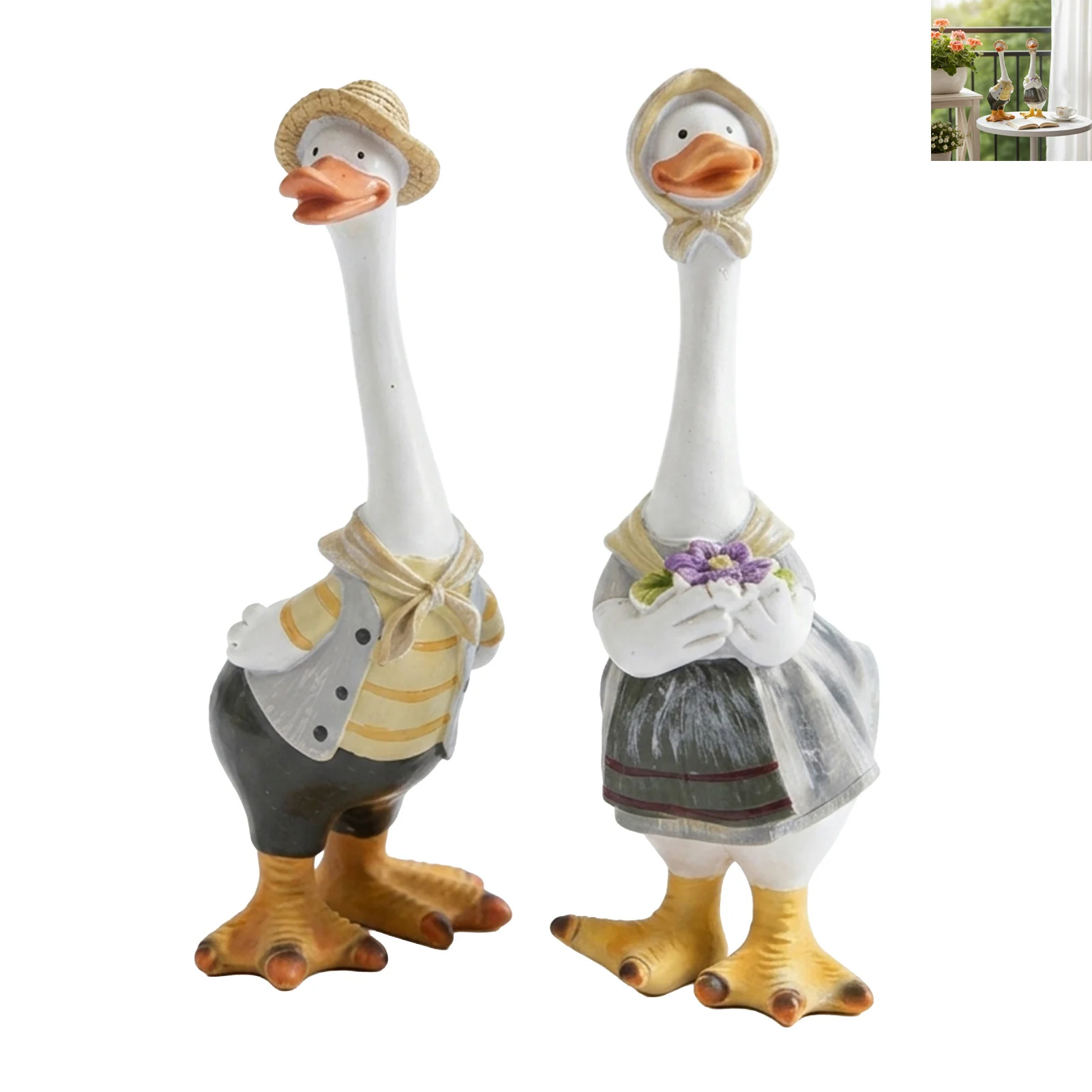 Resin Long Neck Duck Statue Home Decor Art Craft For Table Balcony Garden