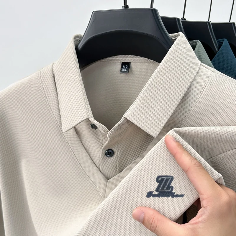 

High End Design Men's Lapel Long Sleeve T-Shirt Hot Sales Autumn New Letter Print Two-Piece Set Fashion Business Trend Menswear