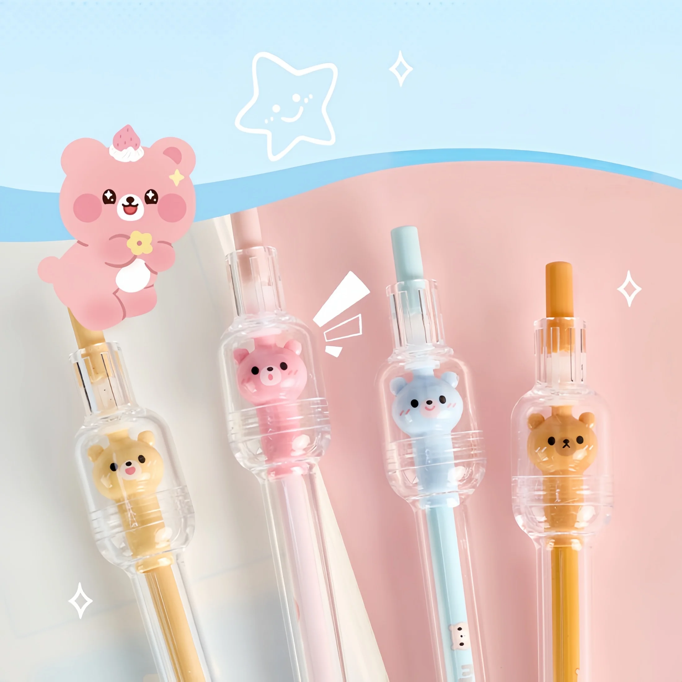 Little Bear Stress Relief Spinning Gel Pen, Wishing Bear Rotating Gel Pen with Smooth Writing, Classroom Gift, Stationery Reward