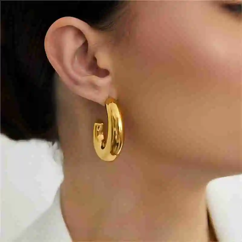 Heißer Verkauf: Modische C-förmige Edelstahl-Creolen für Damen, 18K vergoldet, wasserdicht, Alltagsschmuck, Geschenk – Detail 1