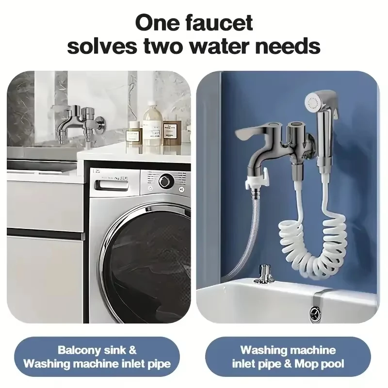 Stainless Steel Faucet Double Outlet Dual Control Water Tap One in Two Out Faucet 1/2