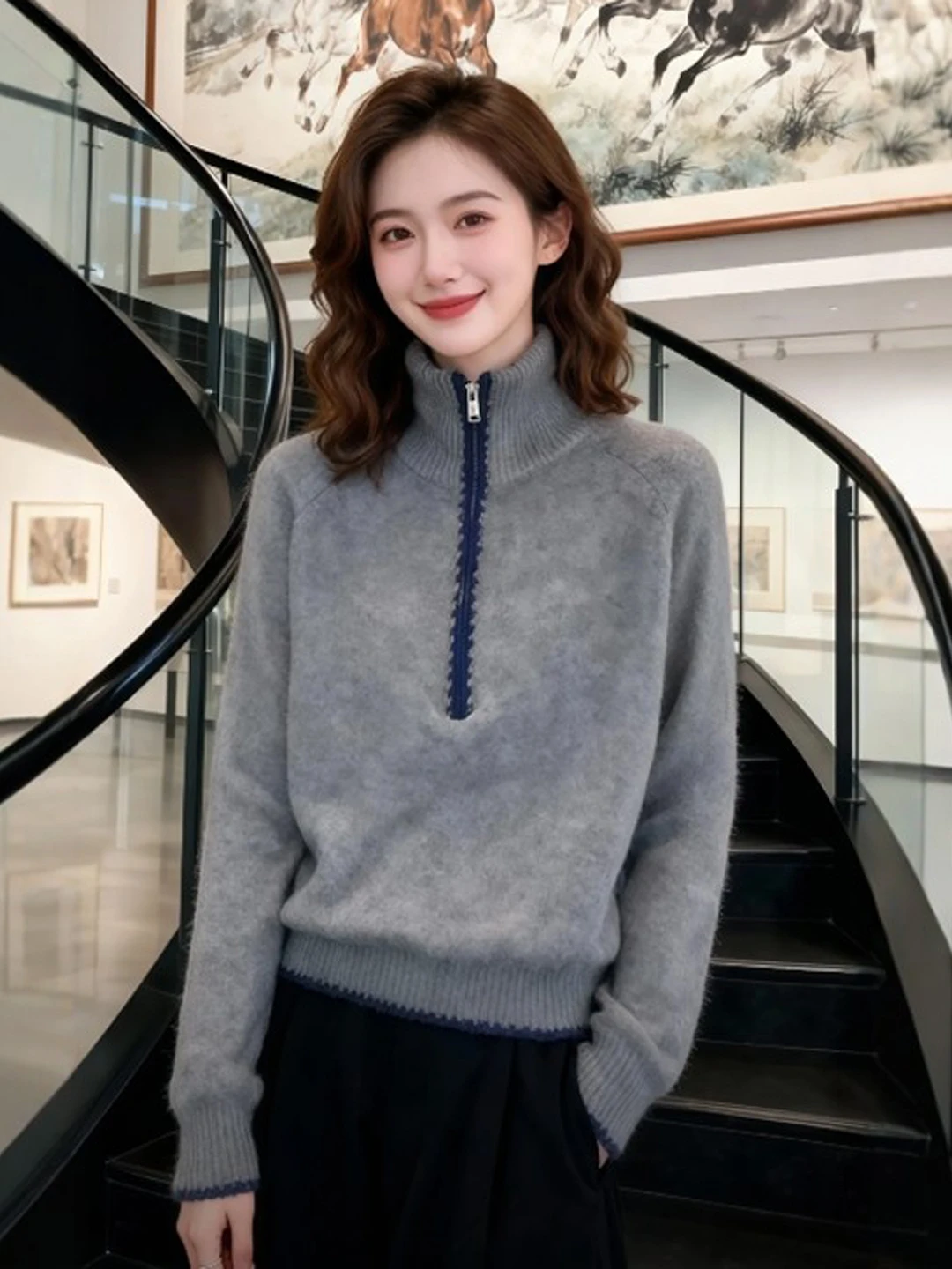 

Корейский вязаный свитер с завышенной талией, модный повседневный топ для зрелых женщин, средней длины, цветной