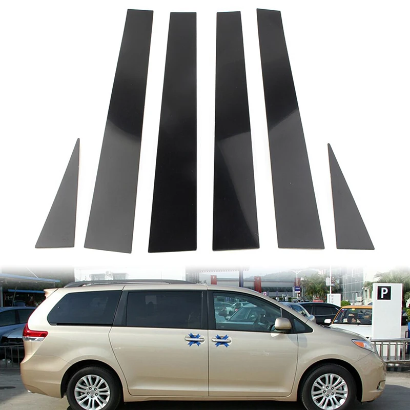 6 Pcs Car Pillar Posts Window Door Moulding Trim Cover for For Toyota Sienna 2002 2003 2004 2005 2006 2007 2008 2009 Accessories