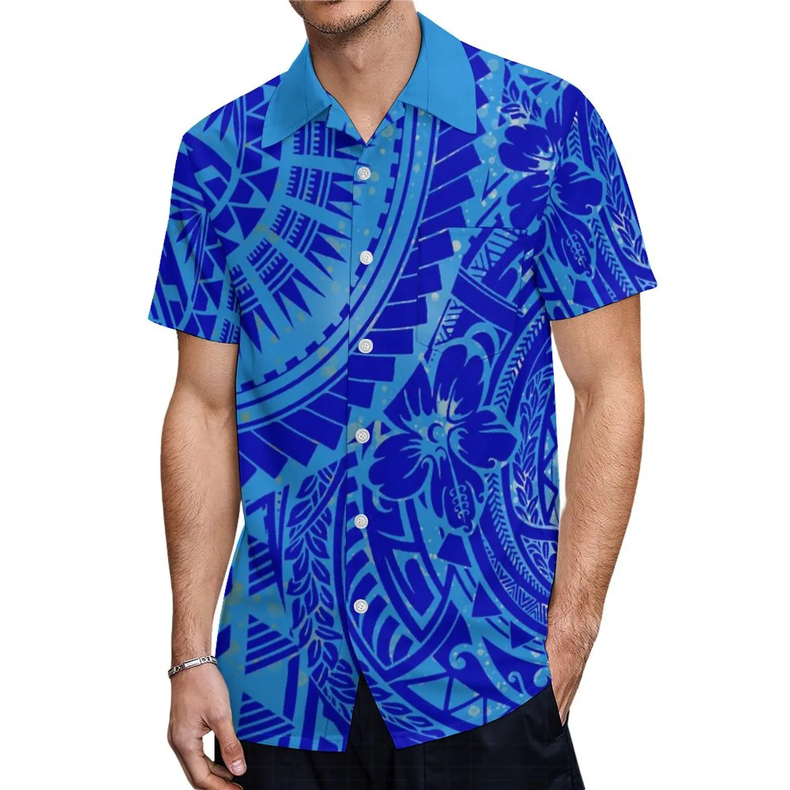 Sleeveless Slouchy Dress Sexy Split Design Samoa High Quality Men'S Shirt Polynesian Fashion Couple Set