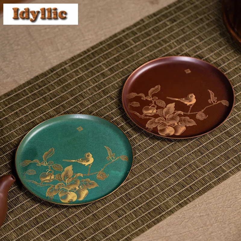 

6pc/lot Copper Painted Circular Coasters Boutique Purple Copper Hot Pad For Coffee Cups Saucer Anti-scald Placemats Cup Holder