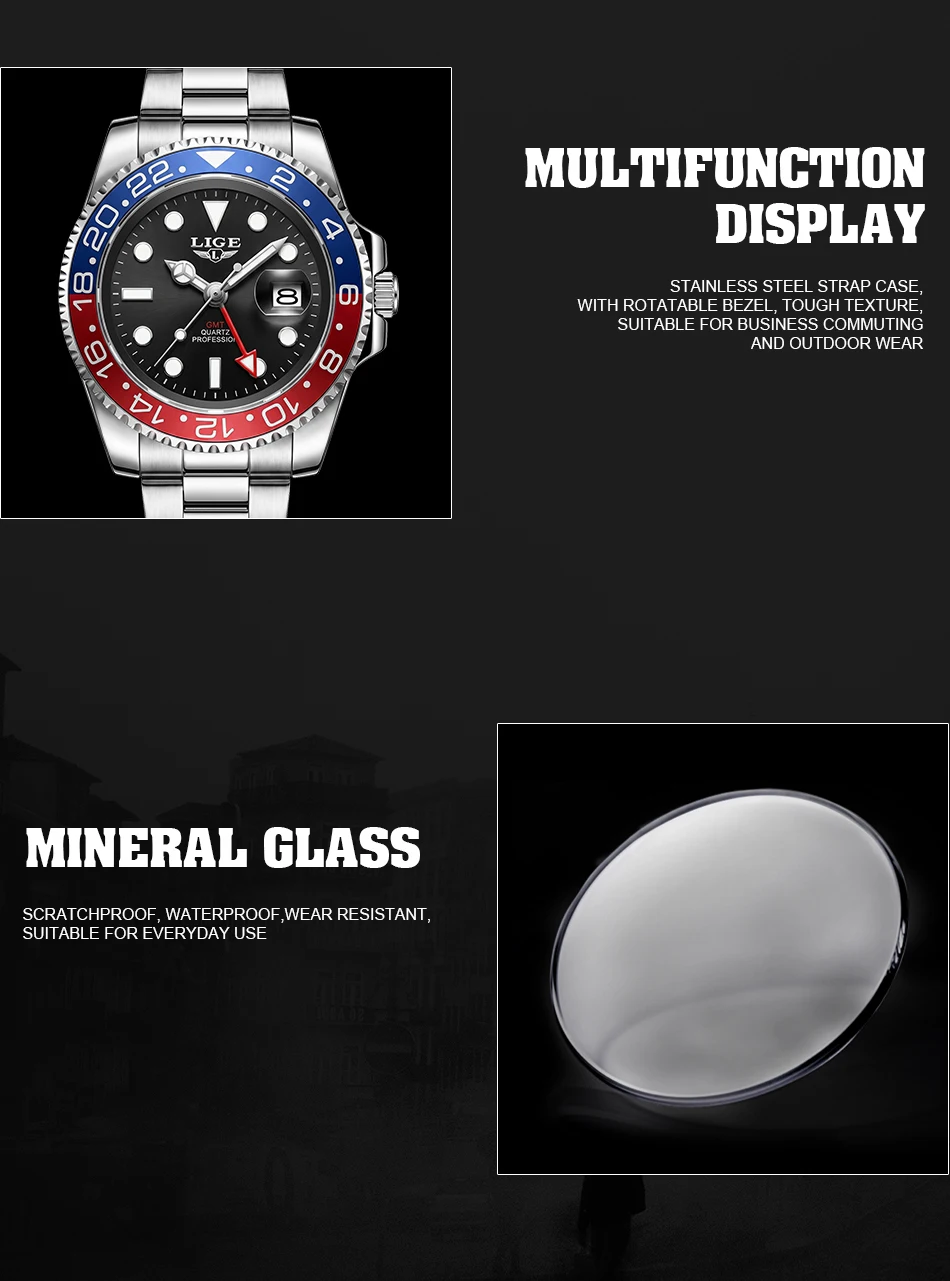 LIGE Hochwertige Luxus-Herrenuhr, Wasserdichte Quarzuhr mit Edelstahlarmband, Leuchtende Sportuhr, Geschenkuhr für Männer – Detail 10