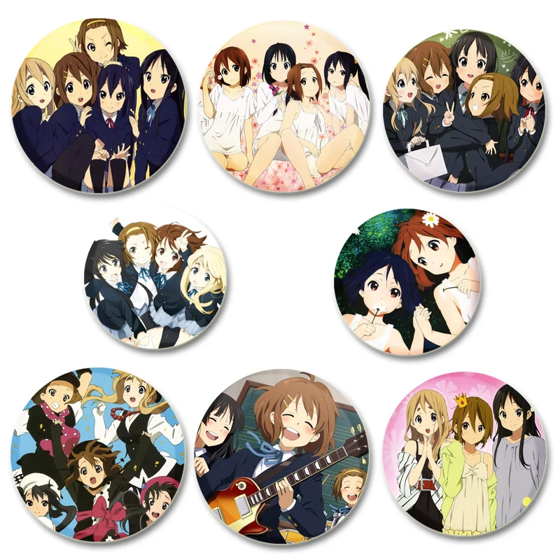 Anime K-ON Badge Hirasawa Yui Akiyama Mio Cartoon Brooches Breastpin for Backpack Clothes Gifts Accessory HD Print Handmade Pins