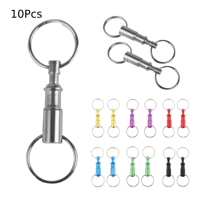 10pcs Dual Detachable Split Keyring Keychains Quick Release Pull-Apart Key Chain Lock Holder Removable Double Split Key Rings