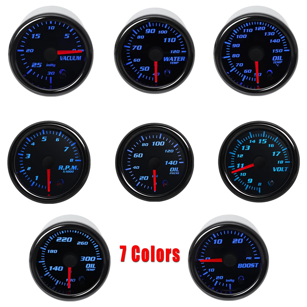 Universal Auto 12V  Racing Gauge 7 Color Tinted Tacho Gauge Water Temperature Oil Temperature Gauge Voltmeter Oil Pressure Gauge