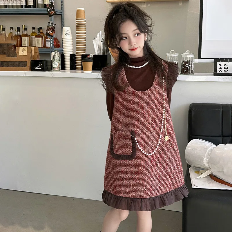 

Women's Small Fragrant Dress Set 2024 Autumn/Winter New Children's Sweet Ruffle Vest Princess Skirt Set