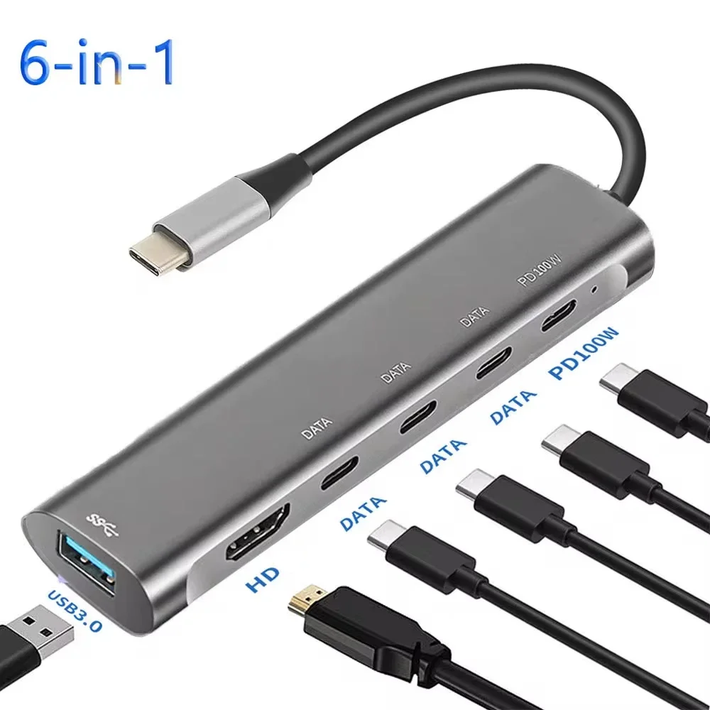 ฮับ USB ประเภท C พร้อมพอร์ตชาร์จ 4K HDMI PD 100W และอะแดปเตอร์ USB 3 0 สําหรับอุปกรณ์เสริมแล็ปท็อป MacBook Pro Multiport Splitter