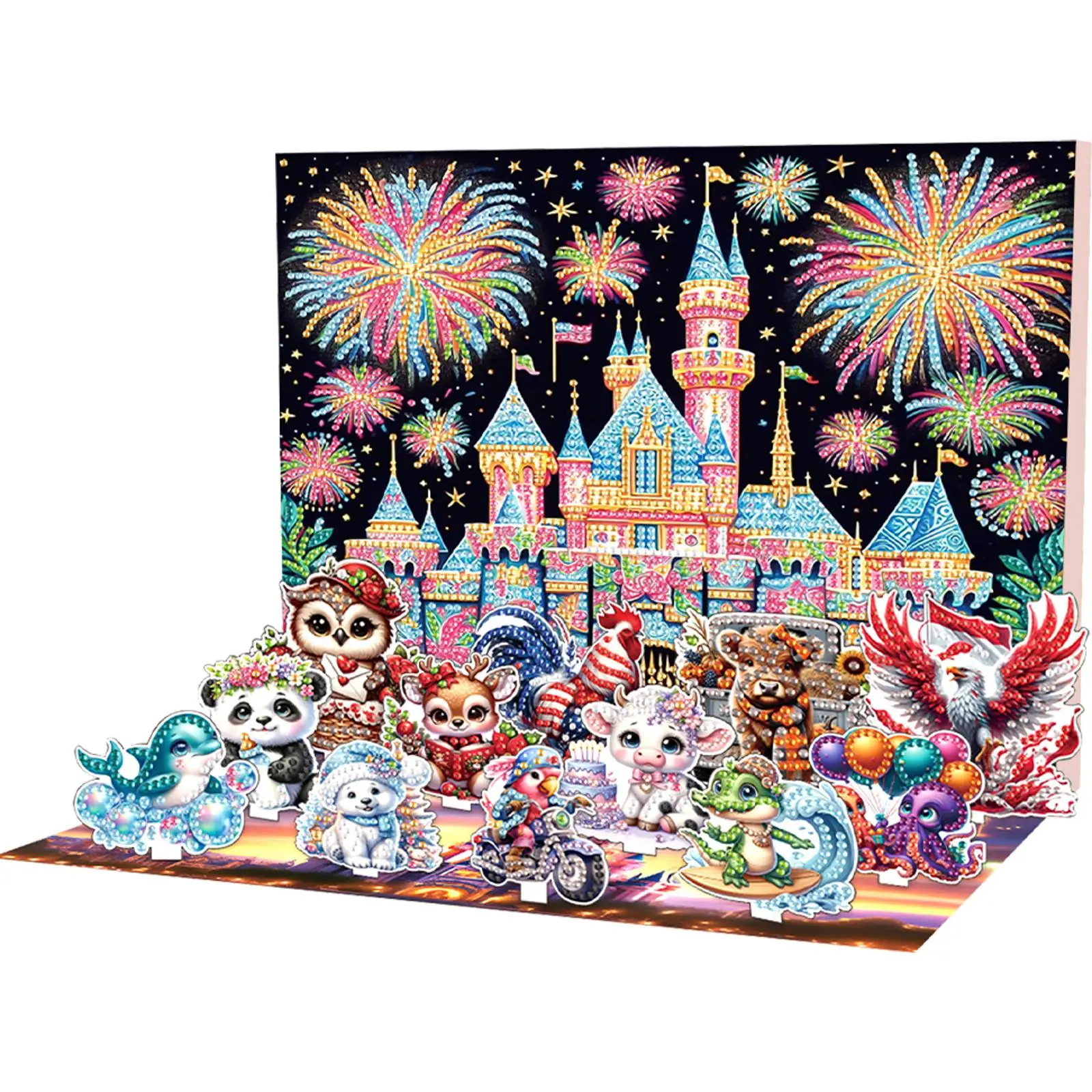 

12 Cute Animals DIY Diamond Ornaments Scene Box Rhinestones Desktop Ornaments Diamond Painting Desktop Decors for Bedroom Table