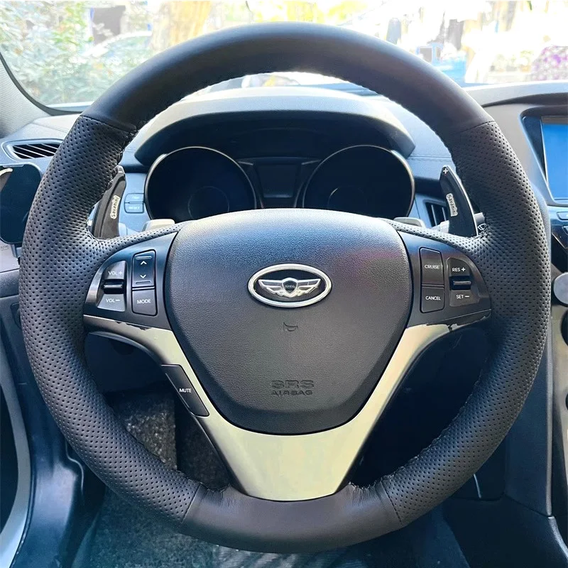 For Hyundai Genesis Coupe 2D 2010-2016 Hand Stitched Car Steering Wheel Cover Non-slip Suede Leather Steering Wheel Accessory