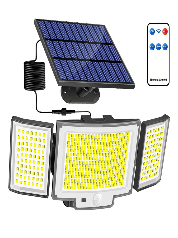 456LED Solar-Außenstrahler mit Bewegungssensor, IP65 Solar-Wandleuchte für den Außenbereich, 3 Modi Solar-Gartenleuchte mit Fernbedienung