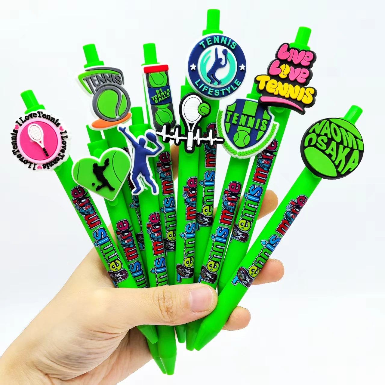 7pcs/12pcs/14pcs/20pcs tennis sports-shaped ballpoint pens love sports green series press pen, gift pens for tennis enthusiasts