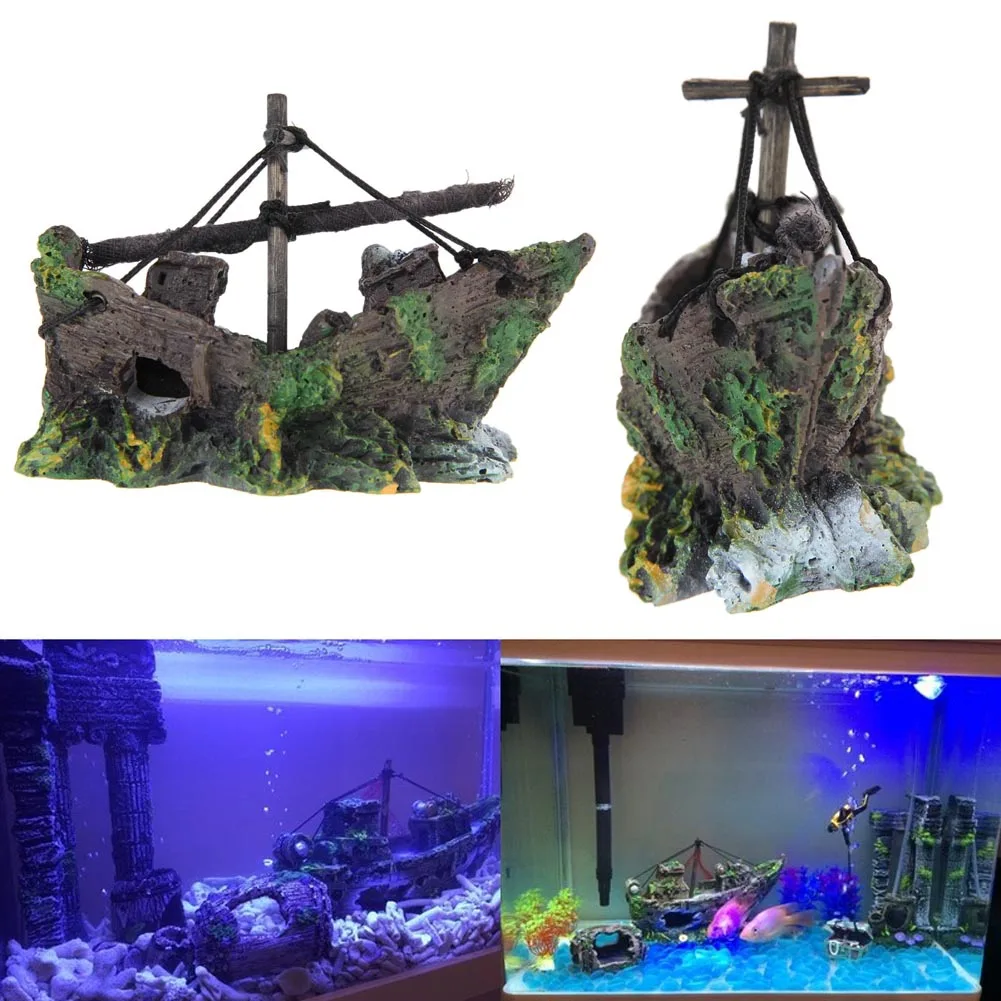 Resin Pirate Ship Decor Creative Chic Beautiful Wreck Ship Landscaping Boat Ornament Accessories for Waterscape Cave