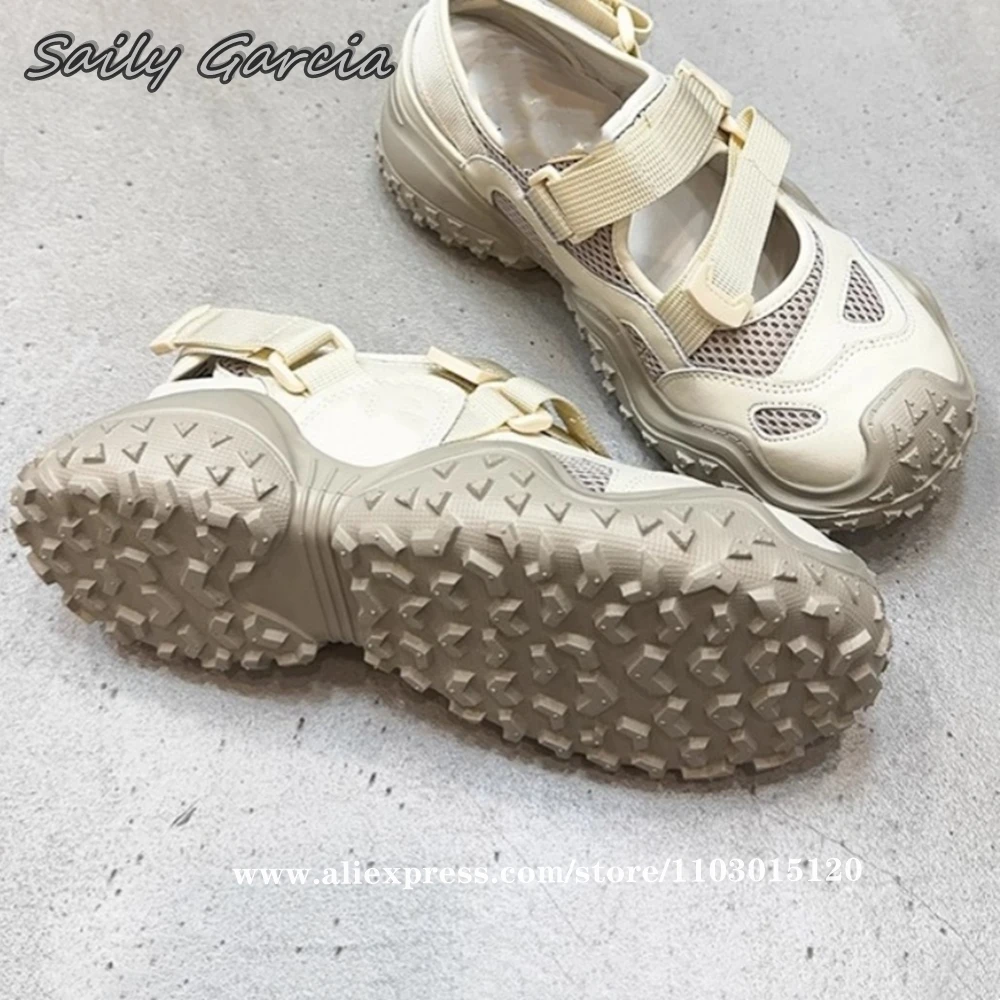 Mary Jane Mix Color Hook&Loop Shallow Sneakers 2024 Summer New All-Match Casual Shoes Round Toe Anti-slip Sole Vulcanized Shoes