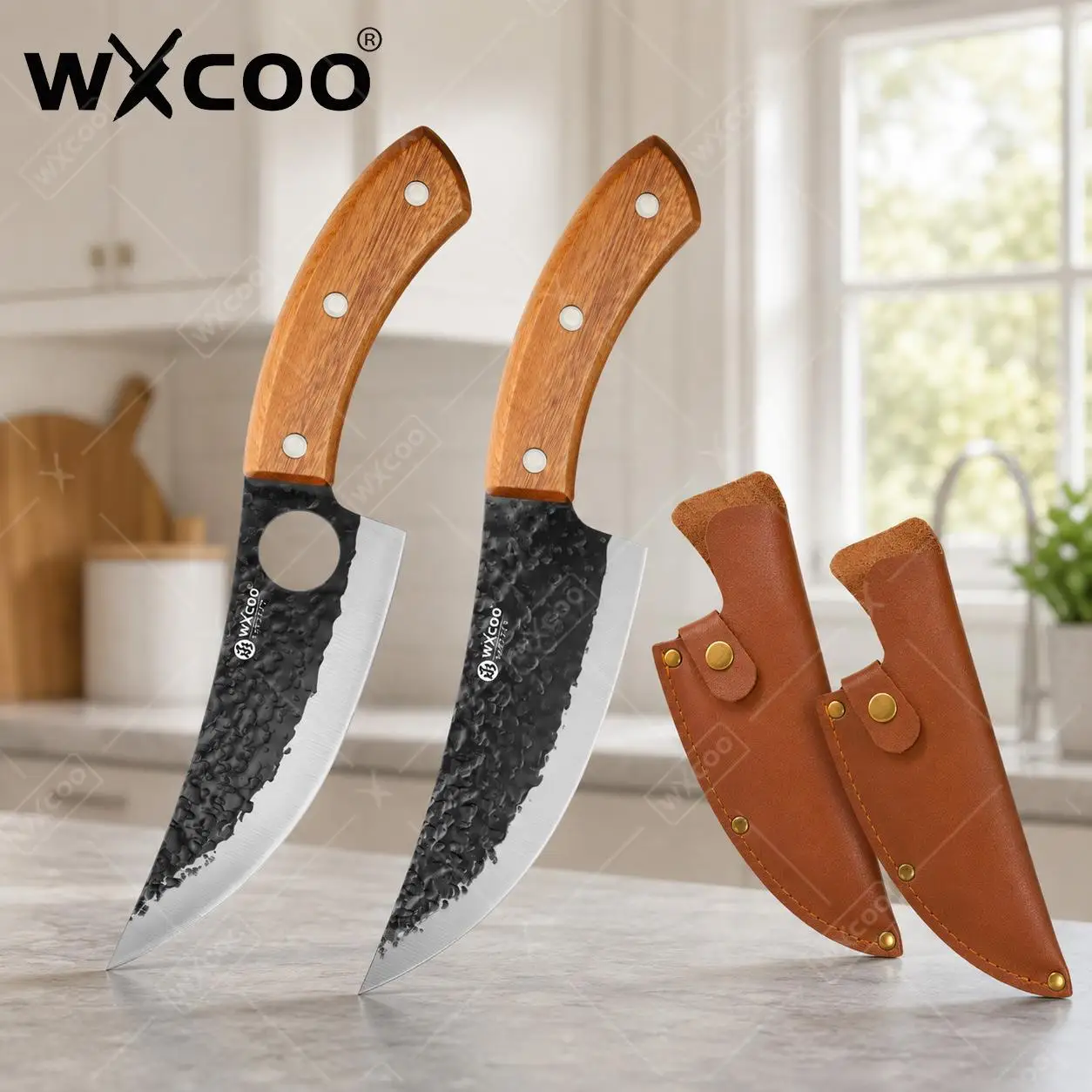 WXCOO Full Tang Hand Forged Chef Knife Butcher Knife Meat Cleaver for Cutting Meat Vegetables Kitchen Cooking Boning Knife