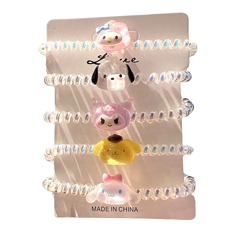 Kawaii Cartoon Sanrio Kuromi Elastische Haartouw Schattige Telefoon Koord Haarband Voor Meisjes Haarband Rubberen Band Haaraccessoires