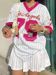 T-shirt à manches courtes et col en V pour femme, imprimé Los Angeles numéro 79, t-shirt graphique d'été, maillot de baseball, t-shirt de sport respirant à rayures