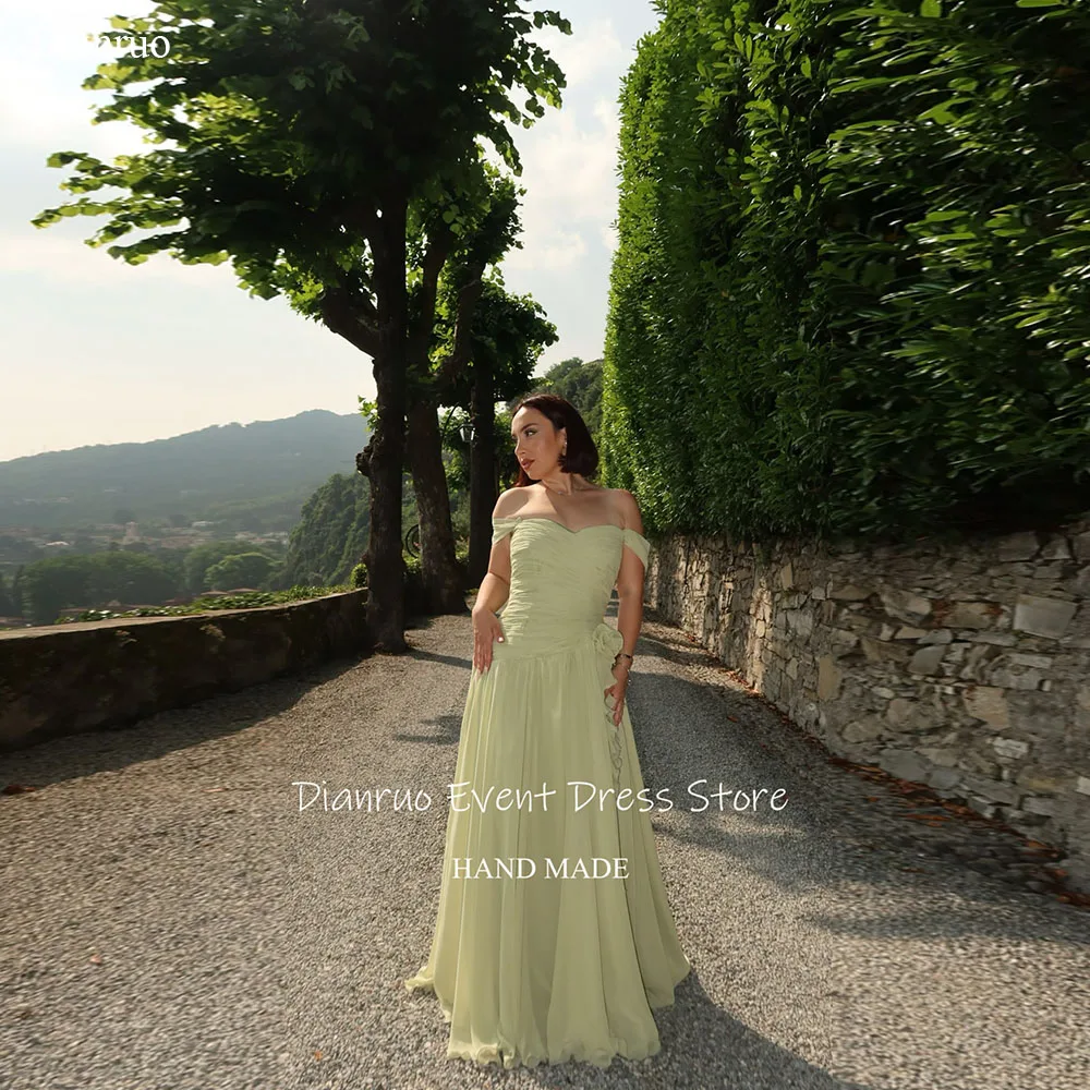 

Dianruo милое вечернее платье с вырезом в виде цветов и открытыми плечами, платья трапециевидной формы для женщин, шифоновые платья с рюшами для выпускного вечера, 2025 г., по индивидуальному заказу